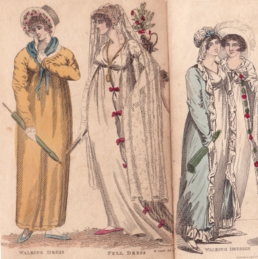 Ladies' Monthly Museum 1804 (pair to the left) and detail from 1805
